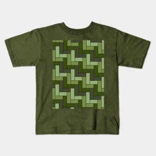 Olive Green Geometric Art Tiles Kids T-Shirt